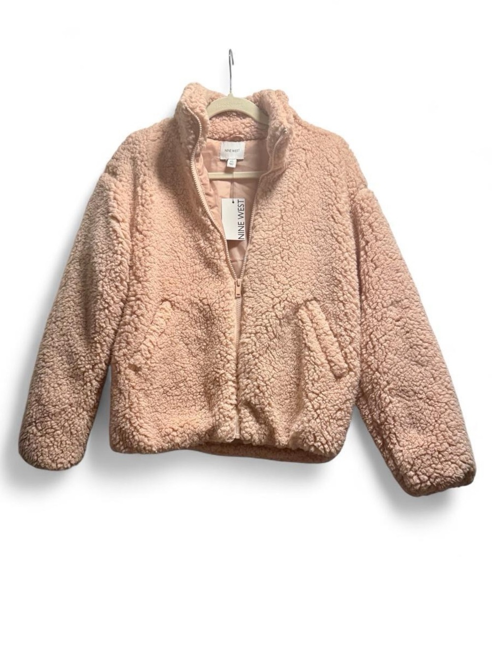 Nine West Plush Teddy Coat - Blush Pink - size XS